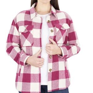 🧥 Member’s Mark Plaid Weighted Shacket Pink Purple & White Size L 🌸 NWOT